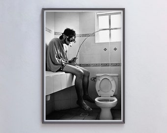 Man Fishing in Toilet Print, Funny Bathroom Wall Art, Black and White, Funny Bathroom Prints, Restroom Art, Boys Bathroom Decor, Photo Print