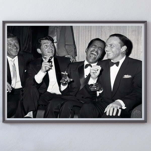 The Rat Pack Poster, Dean Martin, Sammy Davis Jr And Frank Sinatra, Vintage Wall Art, Black And White Print, Farmhouse Decor, Old Hollywood