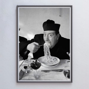 Italienisches Pasta Poster, Schwarzweiß, Vintage Küche Wandbild, Spaghetti Druck, Esszimmer Dekor, Antikes Foto, Pasta Druck, Leinwand, 50er Jahre