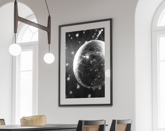 Disco Shining Sparkling Ball Print Black and White Photography Bar Cart Poster Disco Ball Wall Art Y2K Hypebeast Room Decor Digital Download