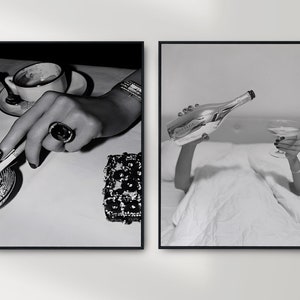 Woman Smoking & Drinking Coffee Poster, Luxury Fashion Print, Black and White, Trendy Printable Wall Art, Feminist Poster, Coffee Shop Decor