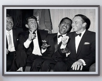 The Rat Pack Vintage Print | Frank Sinatra Sammy Davis Dean Martin | 1960s Black And White Wall Art | Father's Day Gifts