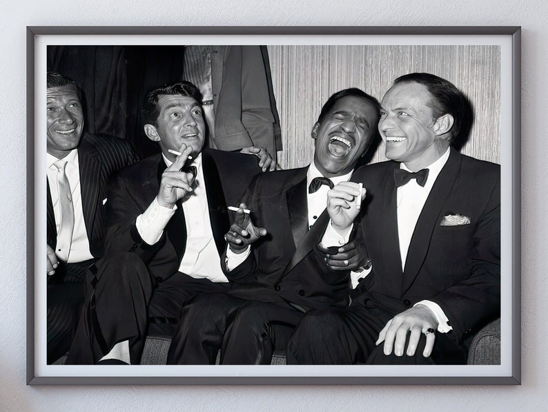 The Rat Pack Vintage Print | Frank Sinatra Sammy Davis Dean Martin | 1960s Black And White Wall Art | Father's Day Gifts
