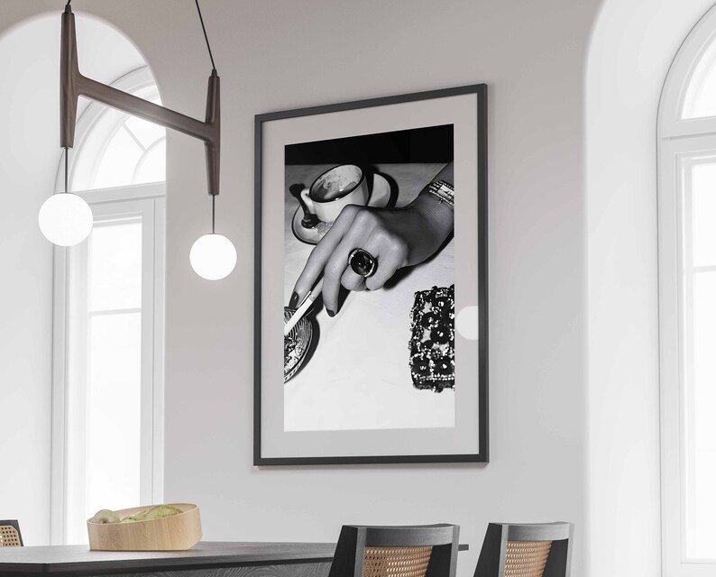 Woman Smoking & Drinking Coffee Poster, Luxury Fashion Print, Black and White, Trendy Printable Wall Art, Feminist Poster, Coffee Shop Decor