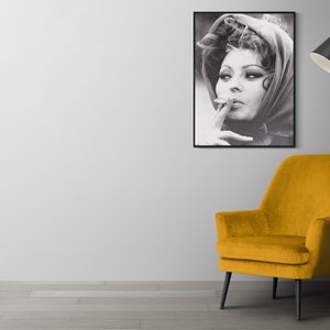Sophia Loren Smoking Poster, Black and White, Vintage Print, Feminist Poster, Old Hollywood Glamour, Sophia Loren Print, Digital Download