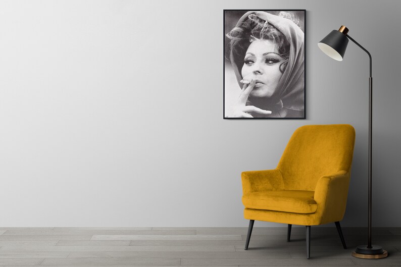 Sophia Loren Smoking Poster, Black and White, Vintage Print, Feminist Poster, Old Hollywood Glamour, Sophia Loren Print, Digital Download