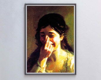 Lustige Frau in Toilette Gemälde, Midcentury Modern Badezimmer Kunst (Digitaler Download)