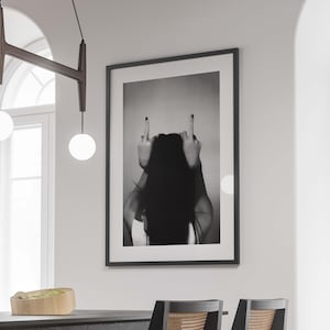 Middle Finger Print, Black and White, Vintage Feminist Poster, Teen Girl Room Decor, Feminine Print, Girly Wall Art, Photo, Digital Download