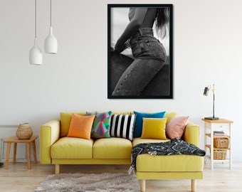 Vintage Cowgirl on Horse Print, Black and White Photography (Digital Download)