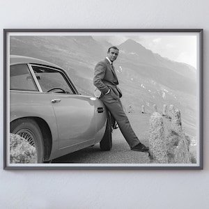 Póster de James Bond, impresión de Sean Connery, blanco y negro, arte mural vintage, impresión de James Bond, decoración de los años 70, póster de película clásica, arte mural retro