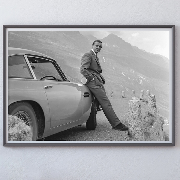 Cartel de James Bond, impresión de Sean Connery, blanco y negro, arte de pared vintage, impresión de James Bond, decoración de los años 70, cartel de película clásica, arte de pared retro