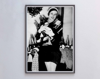 Vintage Woman Champagne Print, Black and White Prohibition Photo (Digital Download)