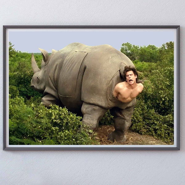 Ace Ventura Rhino Movie Poster, Jim Carrey, Funny Bathroom Wall Art, Digital Art Prints, Funny Bathroom Prints, Farmhouse Bathroom Decor