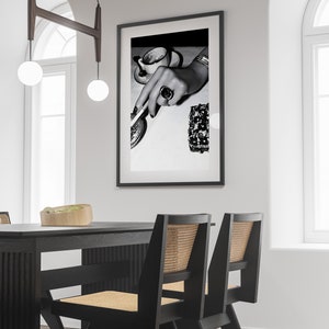 Woman Smoking & Drinking Coffee Poster, Luxury Fashion Print, Black and White, Trendy Printable Wall Art, Feminist Poster, Coffee Shop Decor