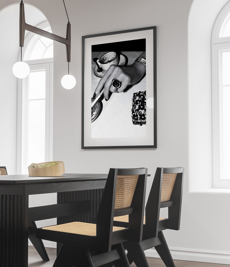 Woman Smoking & Drinking Coffee Poster, Luxury Fashion Print, Black and White, Trendy Printable Wall Art, Feminist Poster, Coffee Shop Decor