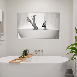 High Heels Woman Drinking Wine In Bathtub Print, Feminist Poster, Bathroom Wall Art, Black and White, Teen Girls Bathroom Decor, Bathtub Art