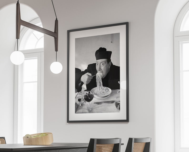 Italian Pasta Poster, Black and White, Vintage Kitchen Wall Art, Spaghetti Print, Dining Room Decor, Antique Photo, Pasta Print, Canvas, 50s