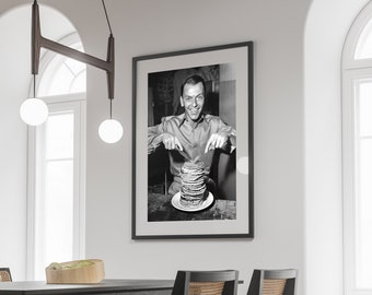 Frank Sinatra Eating Pancake Print, Black and White, Printable Kitchen Wall Art, Vintage Food Poster, Dining Room Decor, Digital Download