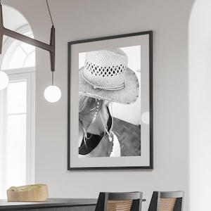 Coastal Cowgirl Print, Black and White, Fashion Wall Art, Beach Photography, Girls Bathroom Decor, Digital Download, Preppy Cowgirl Wall Art
