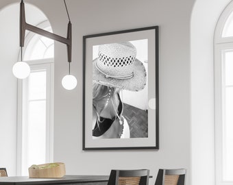 Küsten Cowgirl Fotografie Druck, schwarz -weiß Mode Wandkunst (Digitaler Download)