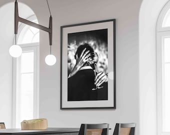Couple Drinking Wine Print, Romantic Black and White Wall Art (Digital Download)