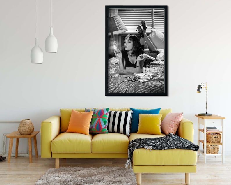 Pulp Fiction Poster, Feminist Print, Black and White Wall Art, Retro Movie Poster, Maximalist Room Decor, Smoking Poster, Digital Download