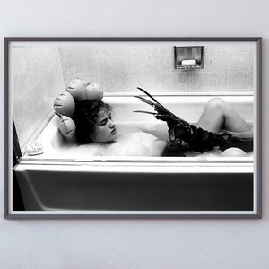 Nightmare on Elm Street Poster, Funny Bathroom Wall Art, Woman in Bathtub Print, Horror Movie Poster, Bathroom Wall Decor, Halloween Poster