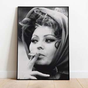 Sophia Loren Smoking Poster, Black and White, Vintage Print, Feminist Poster, Old Hollywood Glamour, Sophia Loren Print, Digital Download
