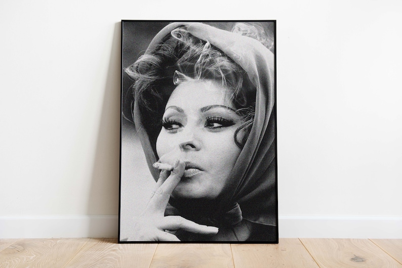 Sophia Loren Smoking Poster, Black and White, Vintage Print, Feminist Poster, Old Hollywood Glamour, Sophia Loren Print, Digital Download