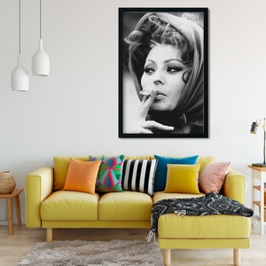 Sophia Loren Smoking Poster, Black and White, Vintage Print, Feminist Poster, Old Hollywood Glamour, Sophia Loren Print, Digital Download