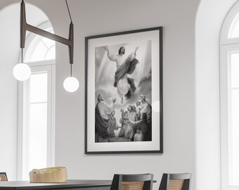 Vintage Jesus Christ Painting, Black and White Portrait (Digital Download)