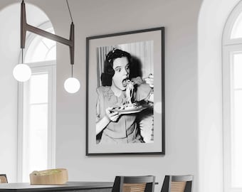 Judy Garland Spaghetti Druck, Schwarzweiß, Pasta Druck, Lustig Küchen Wandkunst, Alter Hollywood Druck, Esszimmer Dekor, Digitaler Download
