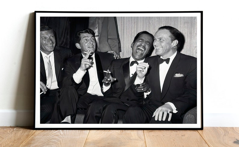 The Rat Pack Vintage Print | Frank Sinatra Sammy Davis Dean Martin | 1960s Black And White Wall Art | Father's Day Gifts