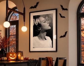 Bride of Frankenstein Movie Poster, Elsa Lanchester Print, Black and White, Vintage Halloween Wall Art, Horror Movie Print, Digital Download