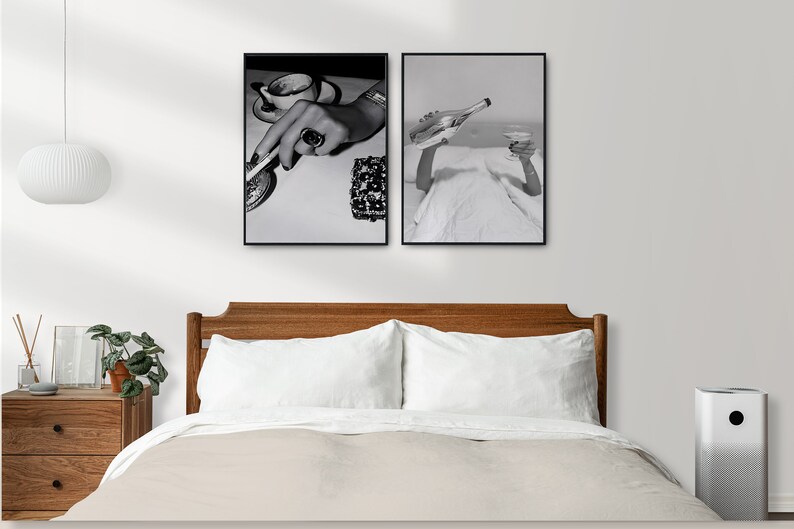 Woman Smoking & Drinking Coffee Poster, Luxury Fashion Print, Black and White, Trendy Printable Wall Art, Feminist Poster, Coffee Shop Decor
