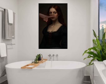Dame in Toilette Gemälde, lustiges Badezimmer Midcentury moderne Kunst (digitaler Download)