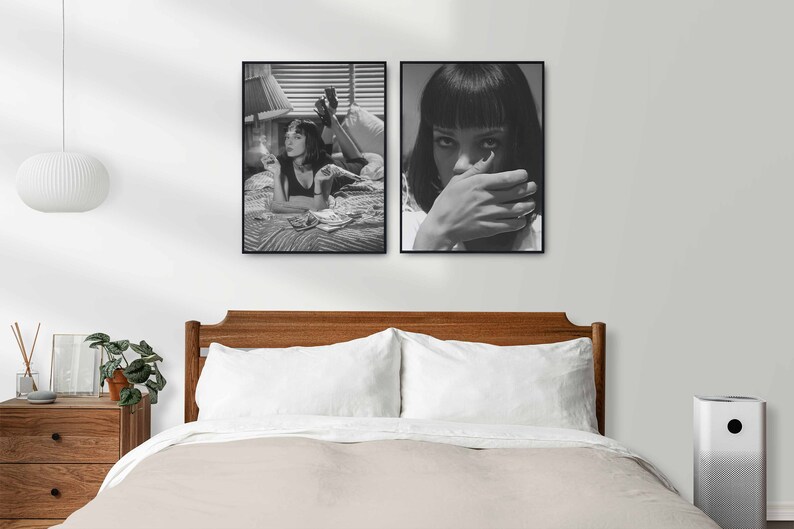 Pulp Fiction Poster, Feminist Print, Black and White Wall Art, Retro Movie Poster, Maximalist Room Decor, Smoking Poster, Digital Download