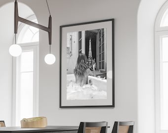 Paris Eiffelturm Badewanne Druck, schwarz weiß Badezimmer Kunst (digitaler Download)