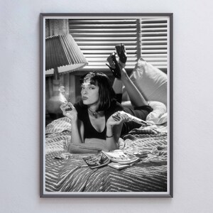 Pulp Fiction Poster, Feminist Print, Black and White Wall Art, Retro Movie Poster, Maximalist Room Decor, Smoking Poster, Digital Download