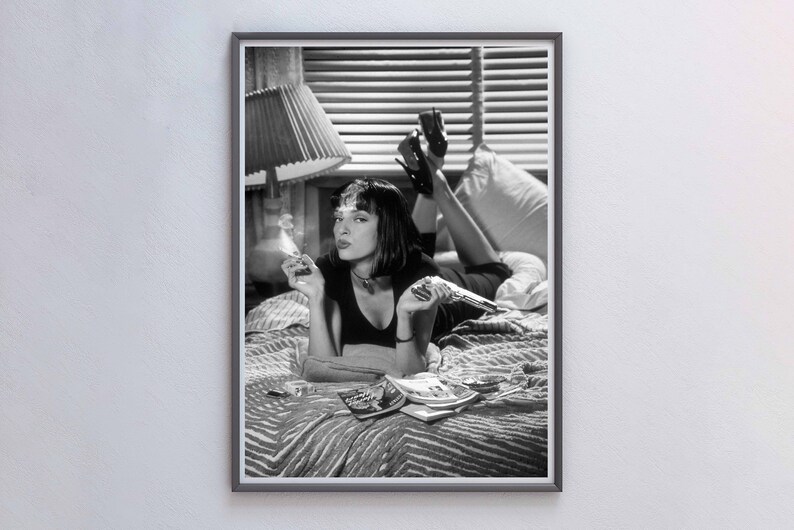 Pulp Fiction Poster, Feminist Print, Black and White Wall Art, Retro Movie Poster, Maximalist Room Decor, Smoking Poster, Digital Download