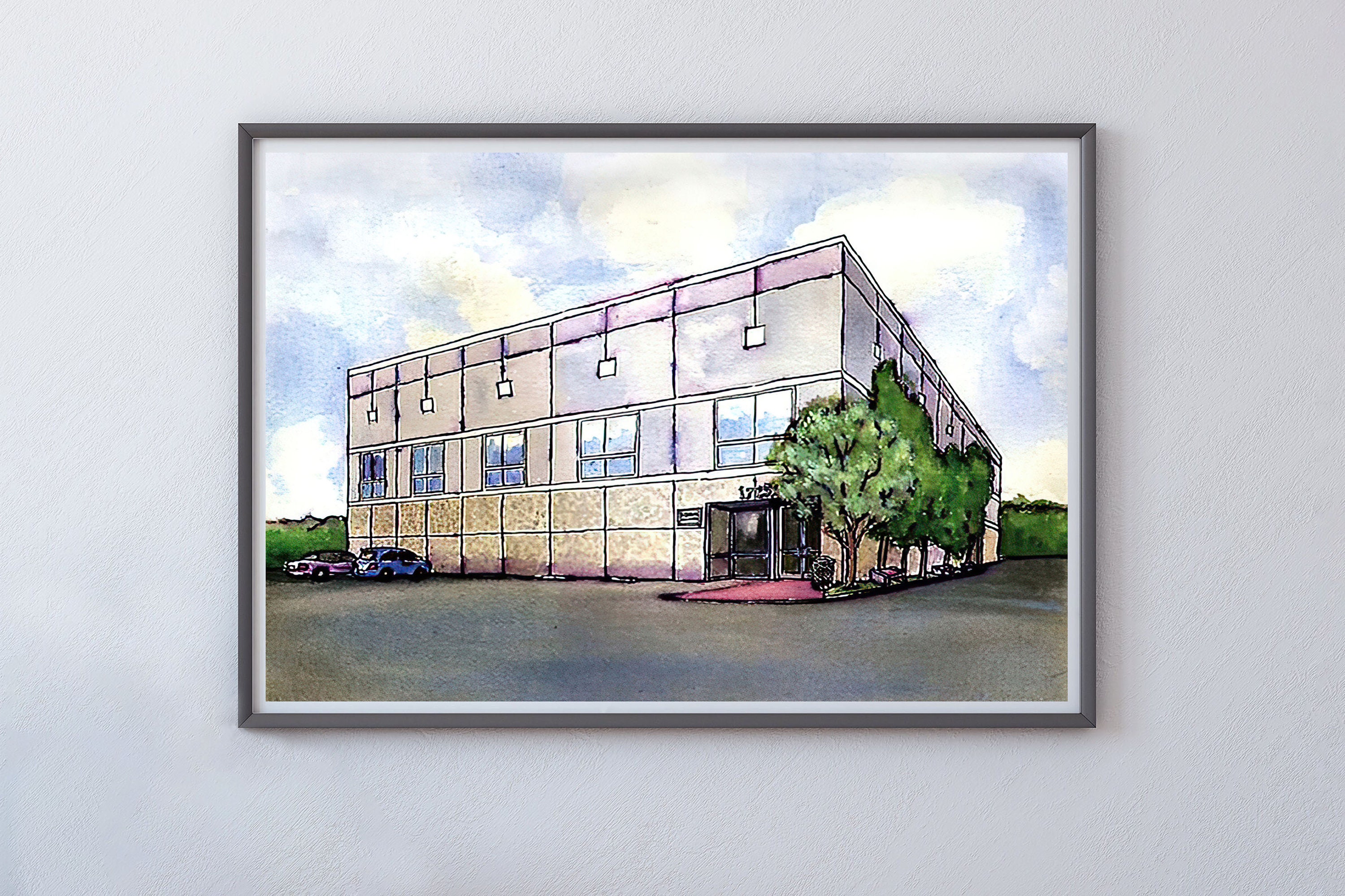 Pam Beesly The Office Building Watercolor Painting Poster Dunder Mifflin 18  x 24