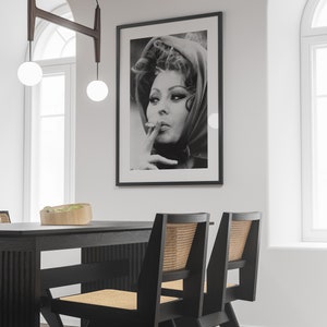 Sophia Loren Smoking Poster, Black and White, Vintage Print, Feminist Poster, Old Hollywood Glamour, Sophia Loren Print, Digital Download