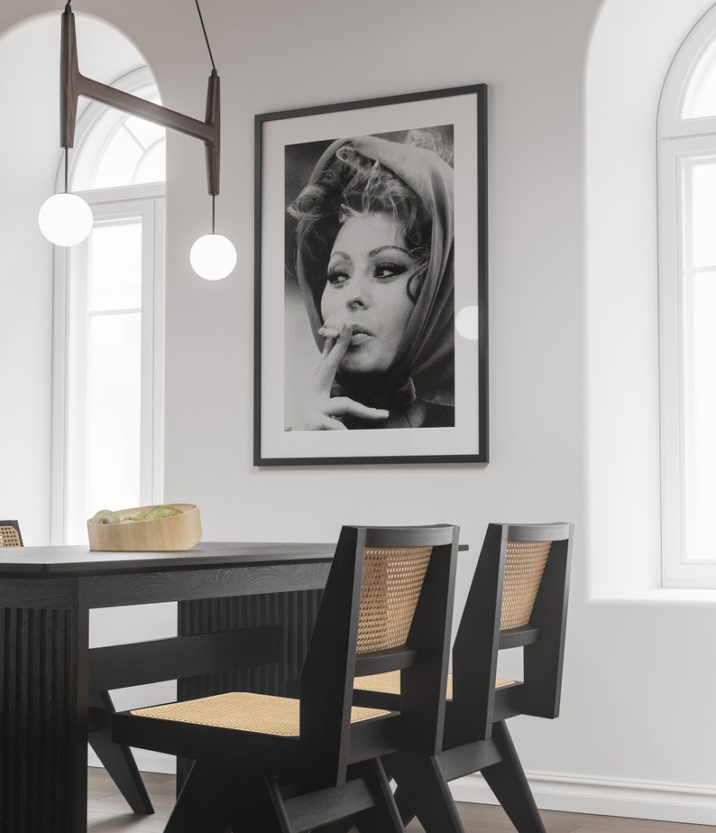 Sophia Loren Smoking Poster, Black and White, Vintage Print, Feminist Poster, Old Hollywood Glamour, Sophia Loren Print, Digital Download