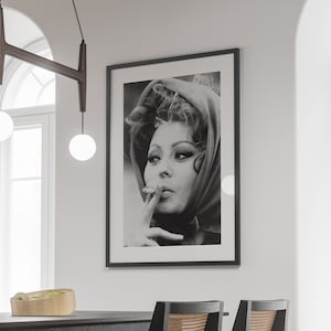 Sophia Loren Smoking Poster, Black and White, Vintage Print, Feminist Poster, Old Hollywood Glamour, Sophia Loren Print, Digital Download