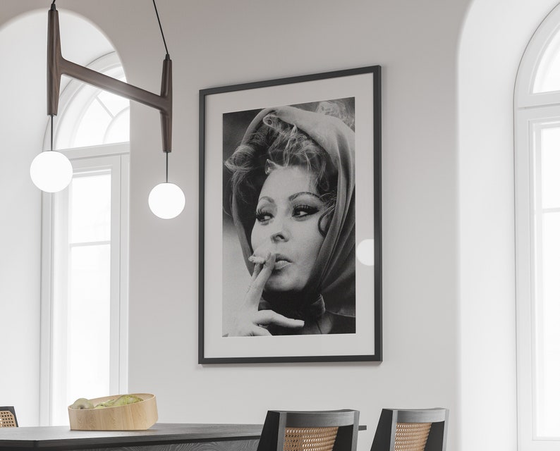 Sophia Loren Smoking Poster, Black and White, Vintage Print, Feminist Poster, Old Hollywood Glamour, Sophia Loren Print, Digital Download
