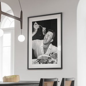 Italian Man Eating Spaghetti Print, Black and White, Vintage Pasta Poster, Printable Kitchen Wall Art, Dining Room Decor, Digital Download