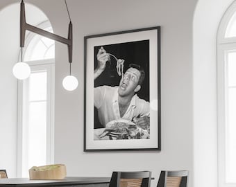 Vintage italienische Spaghetti Diner Druck, schwarz und weiß Küchenkunst (digitaler Download)
