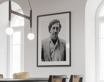 Pablo Escobar Black and White Portrait, Vintage Art Print (Digital Download)