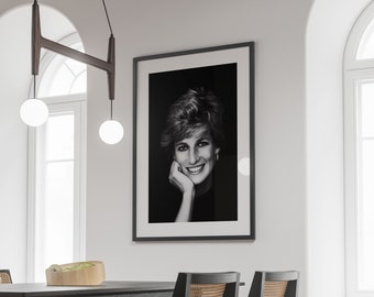 Princess Diana Black and White Portrait, Vintage Wall Art (digital