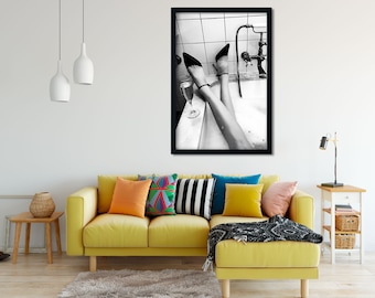 Woman in Bathtub Print, High Heels, Black and White Photography (Digital Download)